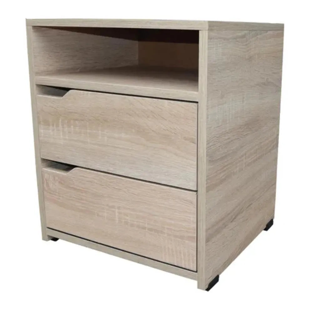 Mesa de Noche de 2 Cajones en Madera Moderna |